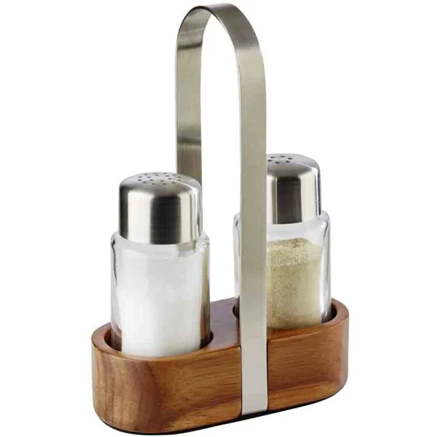 Salz Aps grau Holz/Edelstahl H 17 cm Set