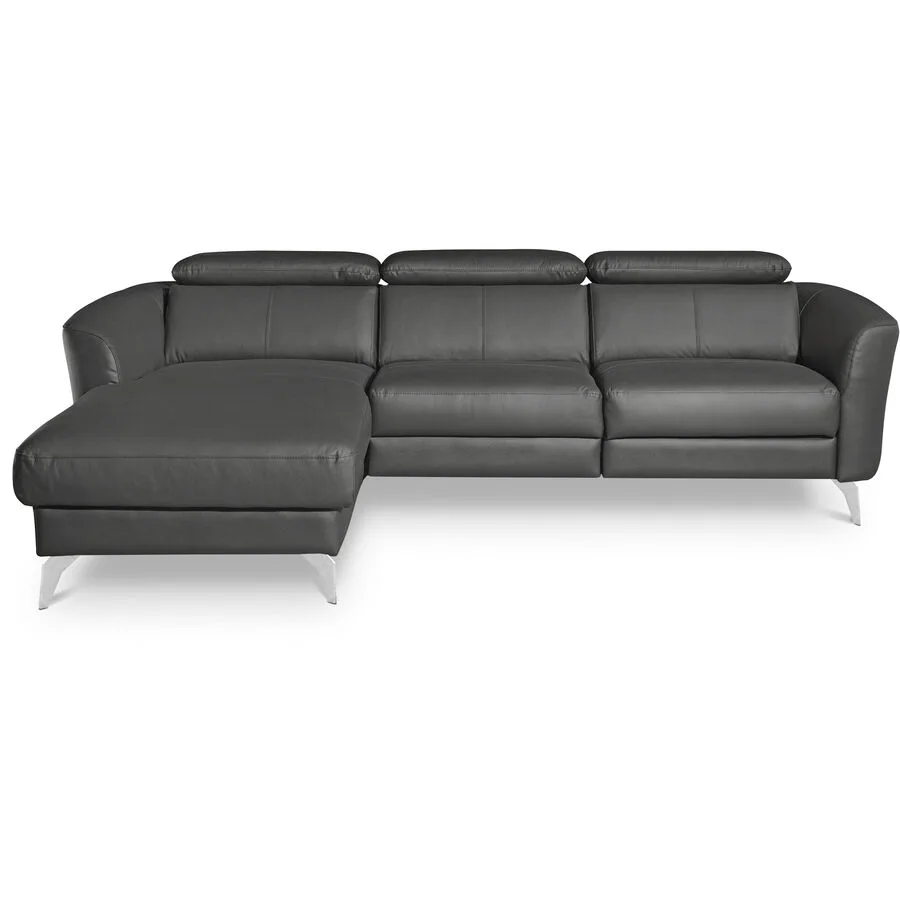 Ecksofa Simba Rechts 100% Echtleder + Korpus Lederlook Anthrazit B 261 T 183 cm