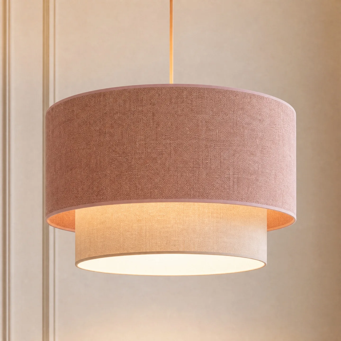 Boho Pendellampe, beige/pink, Ø 45 cm, Textil, E27 - Duolla - Schlafzimmer - Junges Wohnen - Stoff / Textil - Einflammig