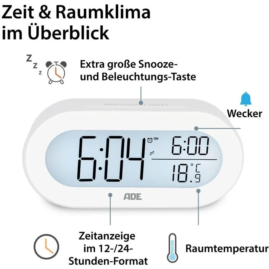 Wecker ADE Weiss Kunststoff