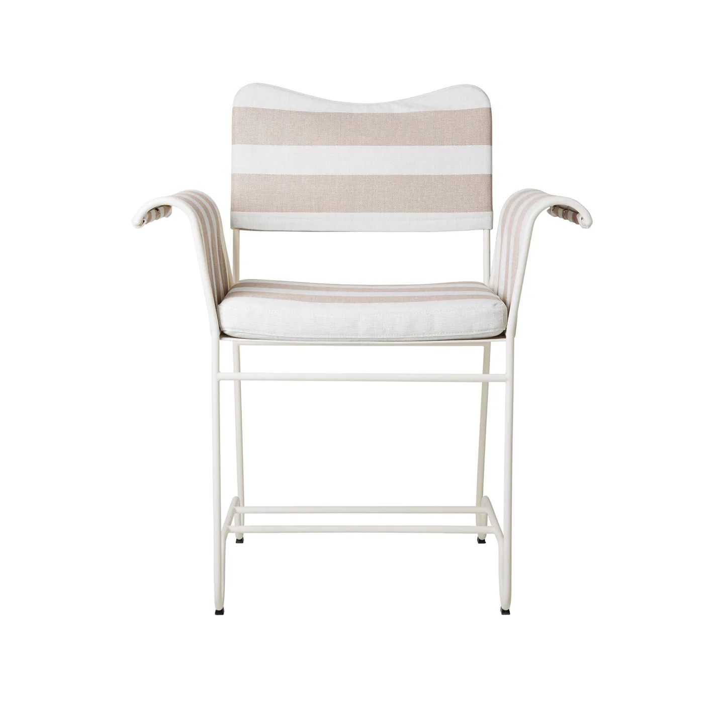 Gubi - Tropique Dining Chair - w/o Fringes Classic White Semi Matt Base, Leslie Stripe, Limonta 40 - Matstolar utomhus - Mathieu Matégot - Beige,Vit - Textilmaterial