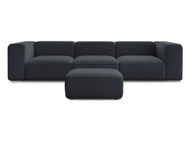 3er Sofa mit Hocker BOBOCHIC ZEPHYR Stoff mit Textur dunkelblau