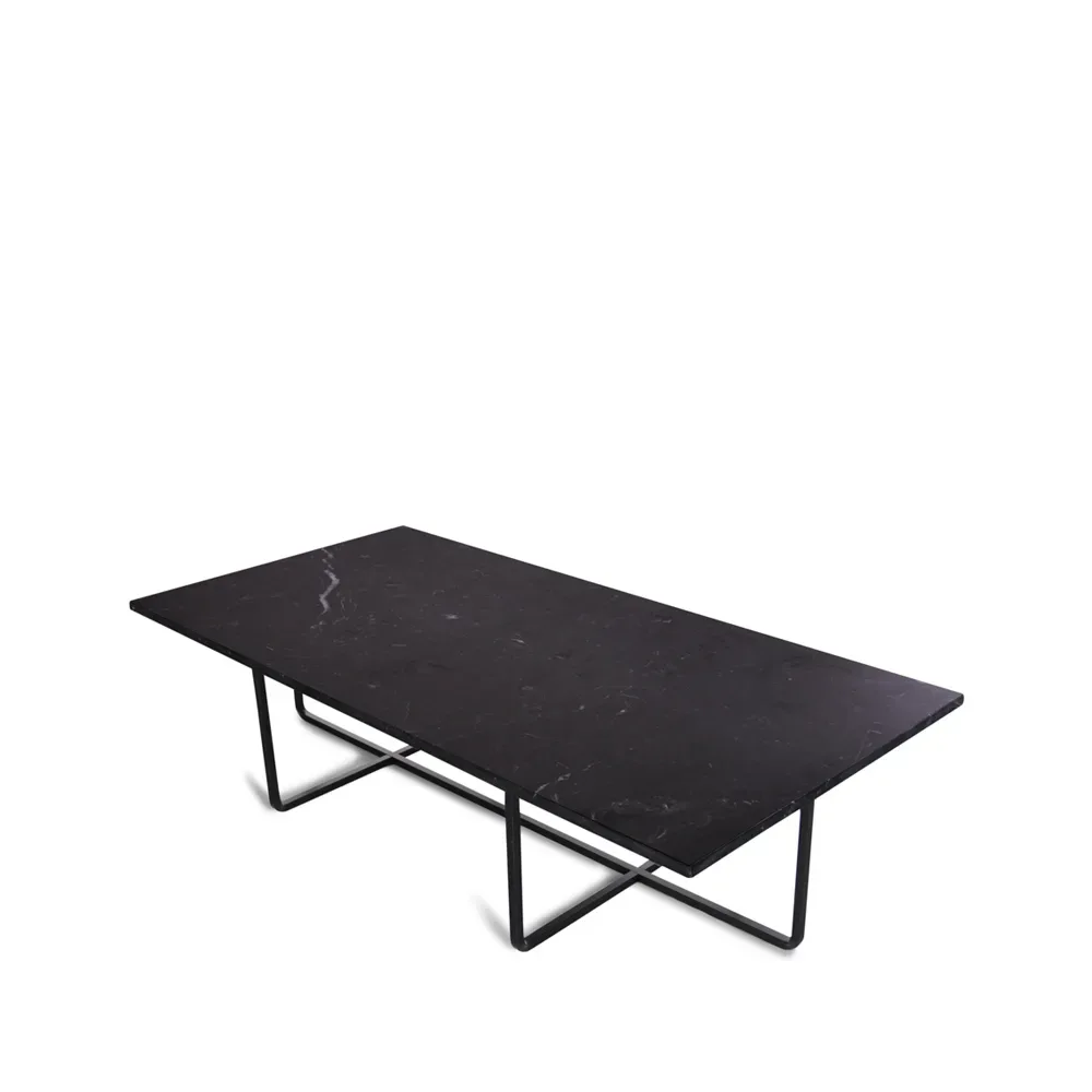 OX Denmarq Ninety Couchtisch rechteckig Marmor marquina, Schwarzes Gestell