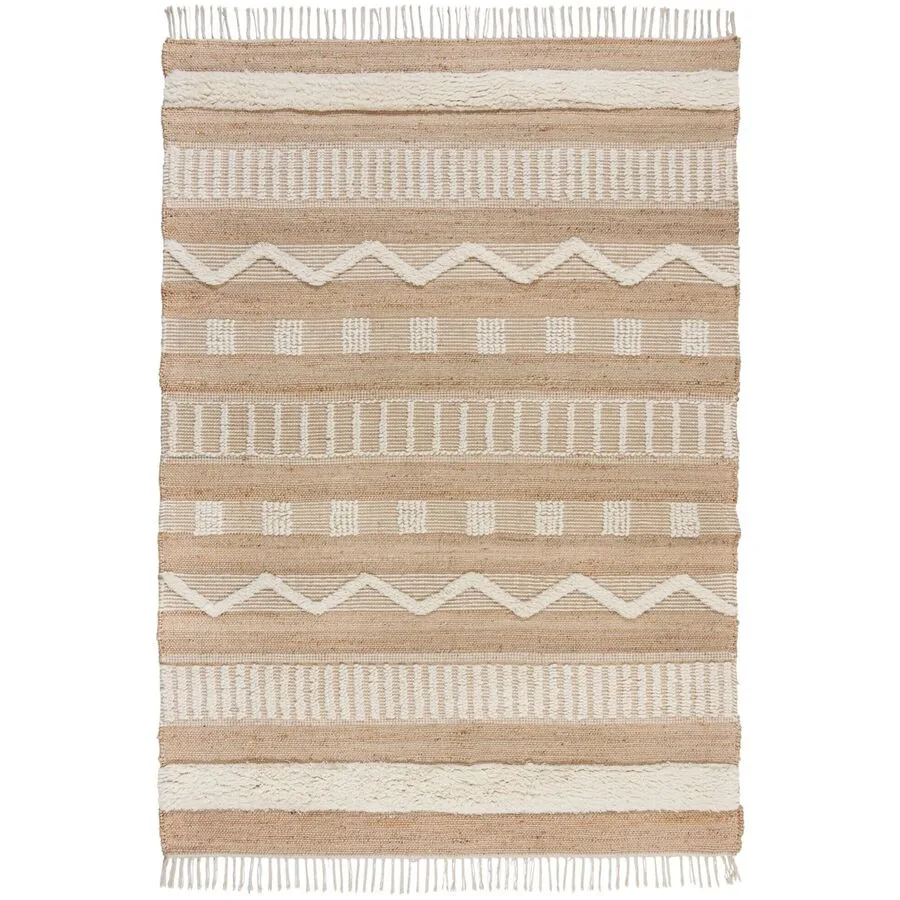 Teppich Nagomi Natur, Elfenbein Streifen Stoff 170 x 120 cm
