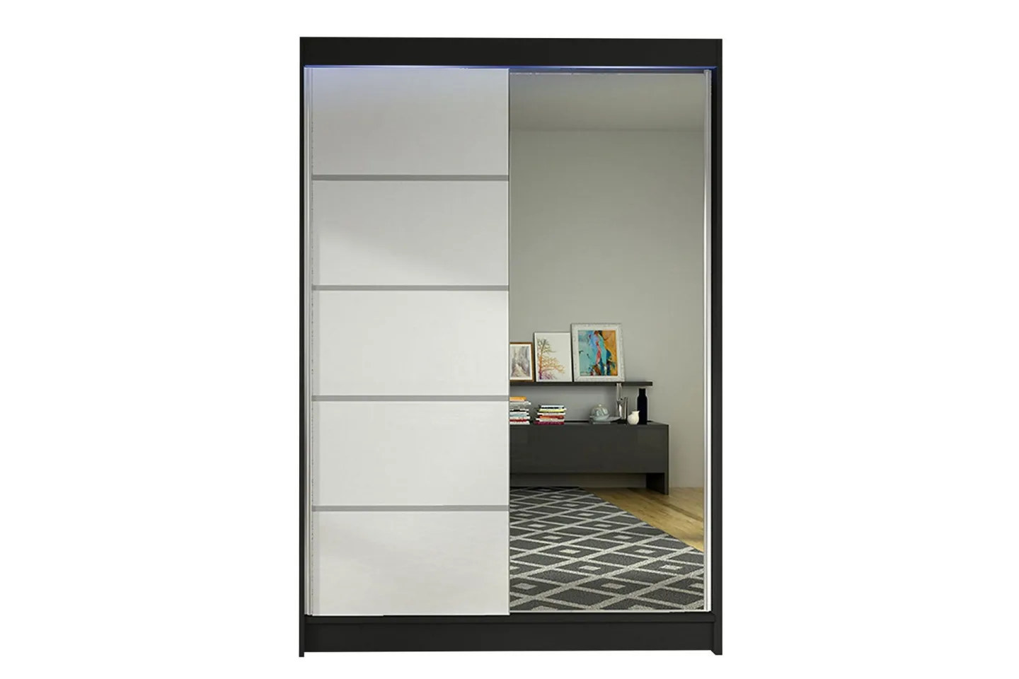 Liverpool Garderob med Spegel 120x200 cm - Vit/Svart