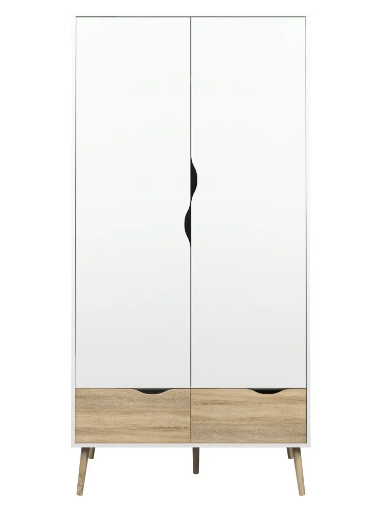 Kleiderschrank Napoli 2-türig mit 2 Schubladen weiss/Eiche.