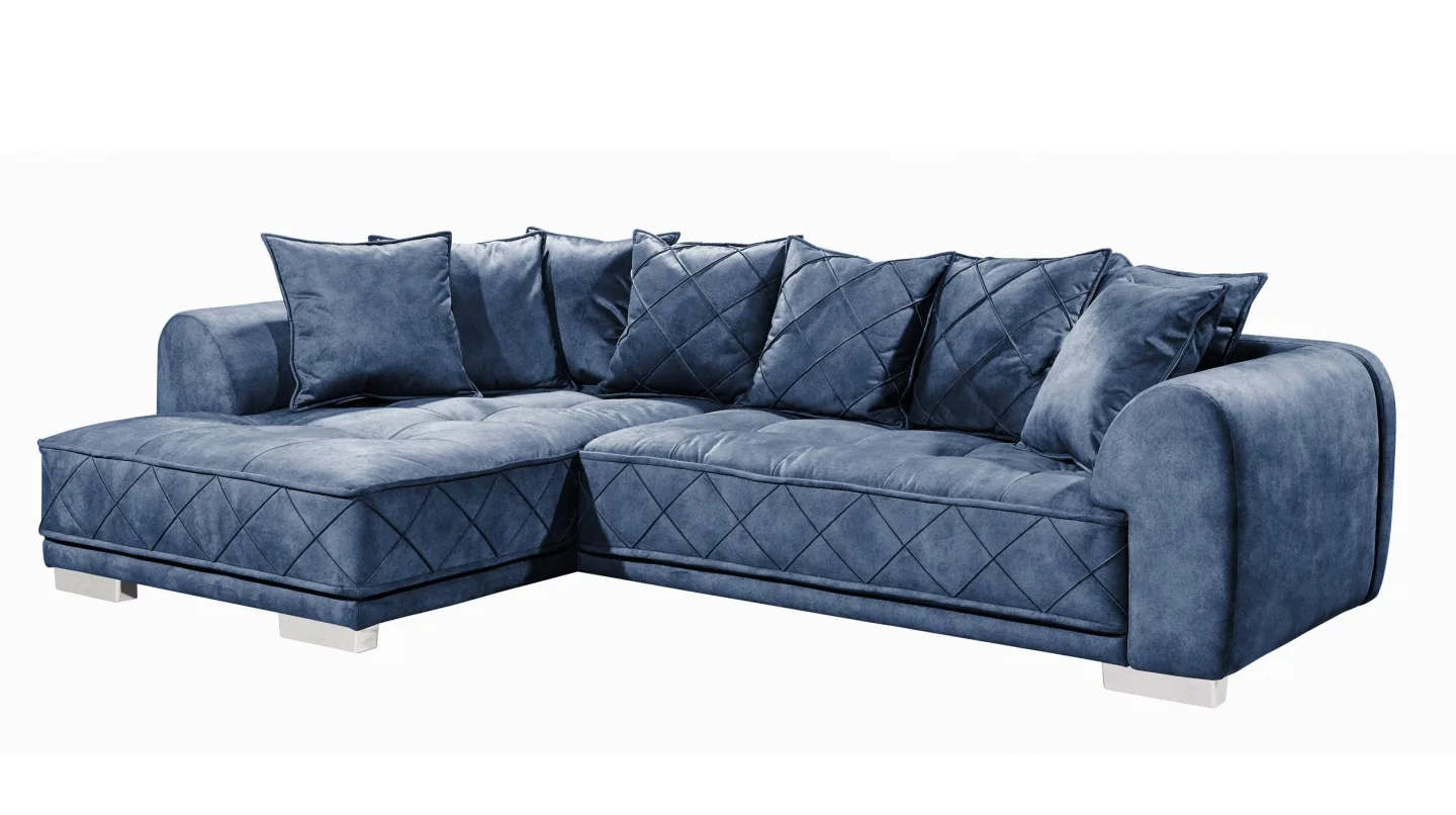Ecksofa blau 319 x 194 cm mit Kissen - SENTINA