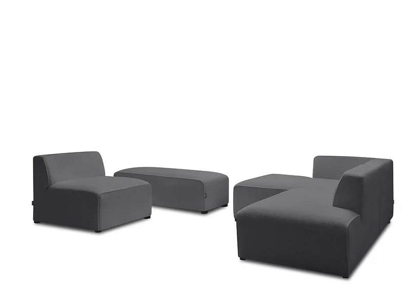 Ecksofa mit Hocker BOBOCHIC MEGEVE Boucle-Stoff dunkelgrau