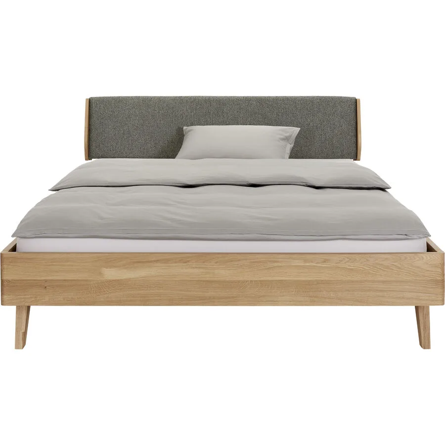 Bett Lund Grau, Natur Eiche Massivholz 160 x 200 cm - Material: Eiche, Stoff