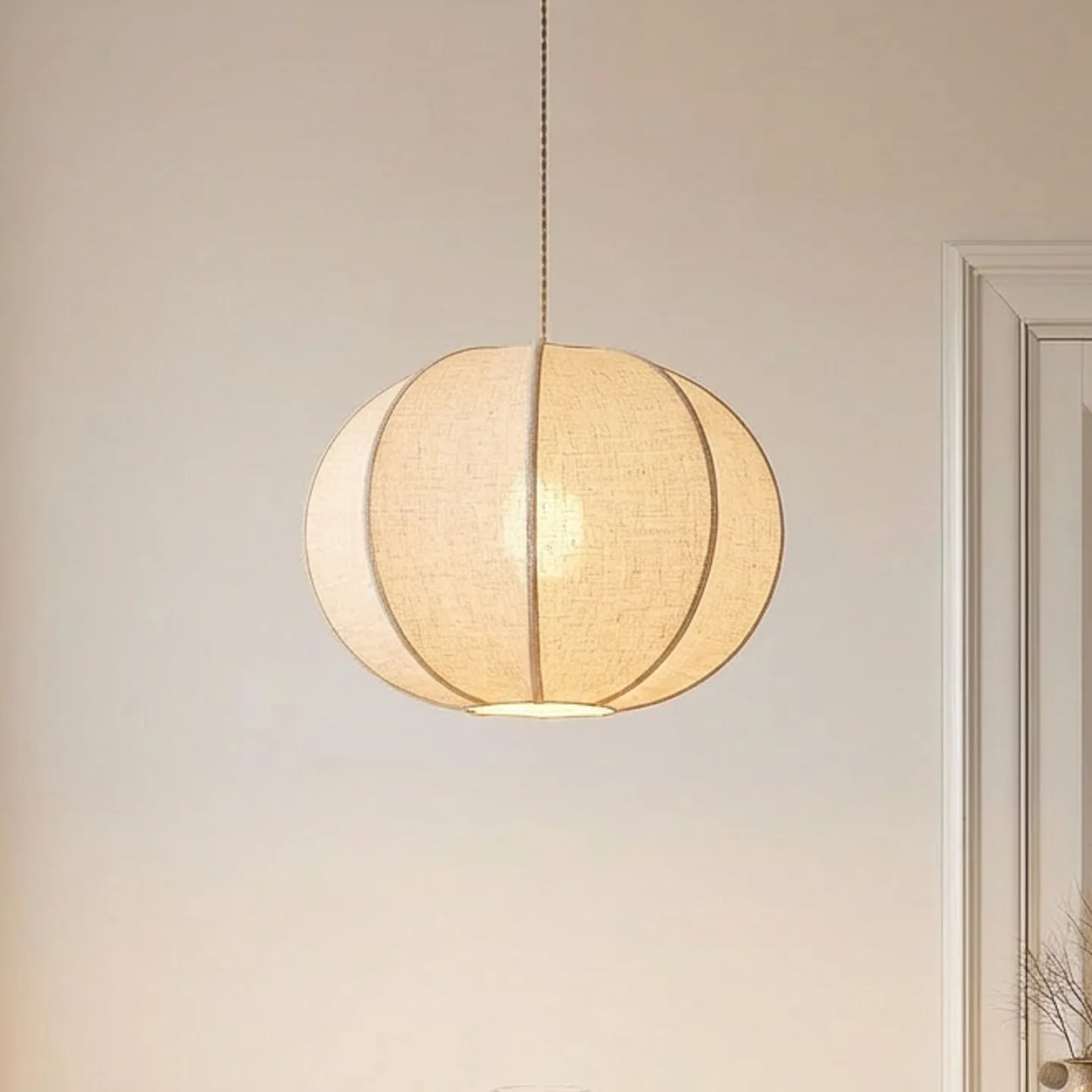 Elfie Hängeleuchte, beige, Leinen, Ø 47 cm, E27 - Lindby - Wohnzimmer - Skandinavisch - Stoff / Textil - Einflammig