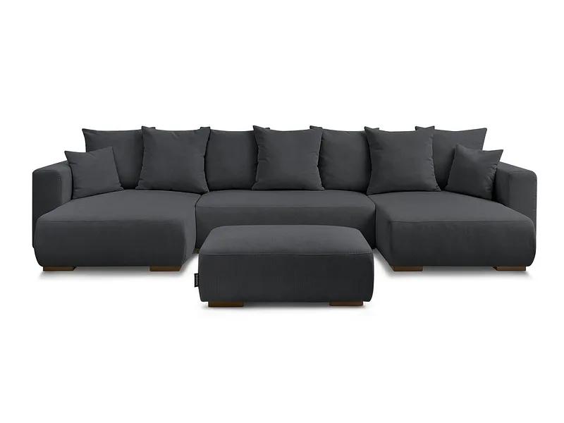 Panorama-Ecksofa mit Hocker BOBOCHIC SIDONIE Cord-Stoff schwarz