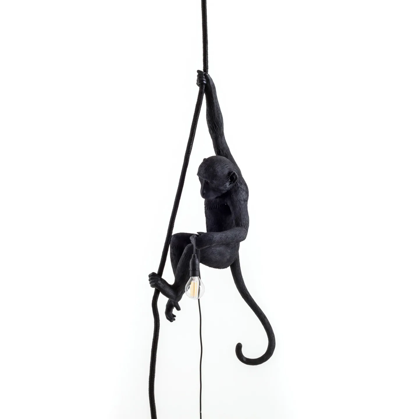 Monkey With Rope Außen Pendelleuchte Schwarz - Seletti Monkey Lamp - Design - Kunststoff