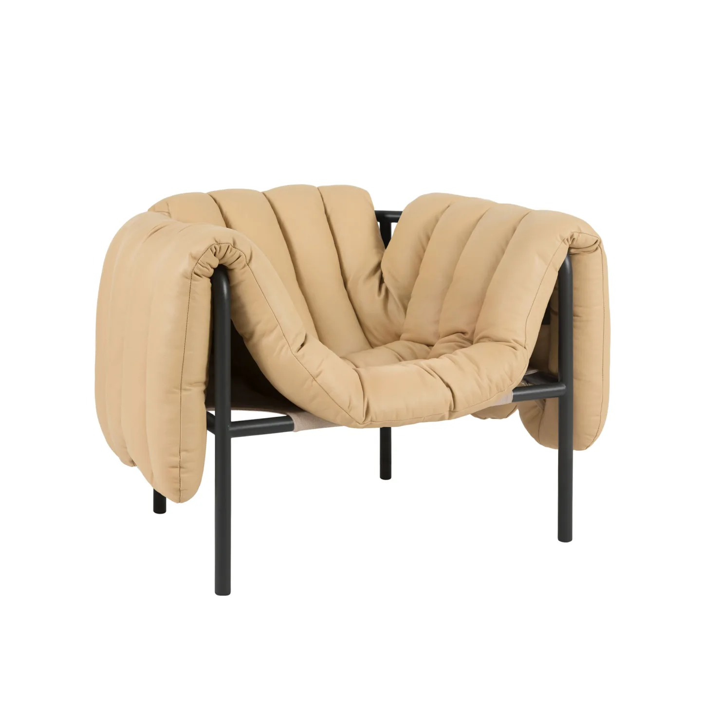 HEM - Puffy Lounge Chair - Sand Leather/Black Grey - Fåtöljer - Faye Toogood - Beige,Svart - Läder/Naturmaterial/Metall/Trä/Skum