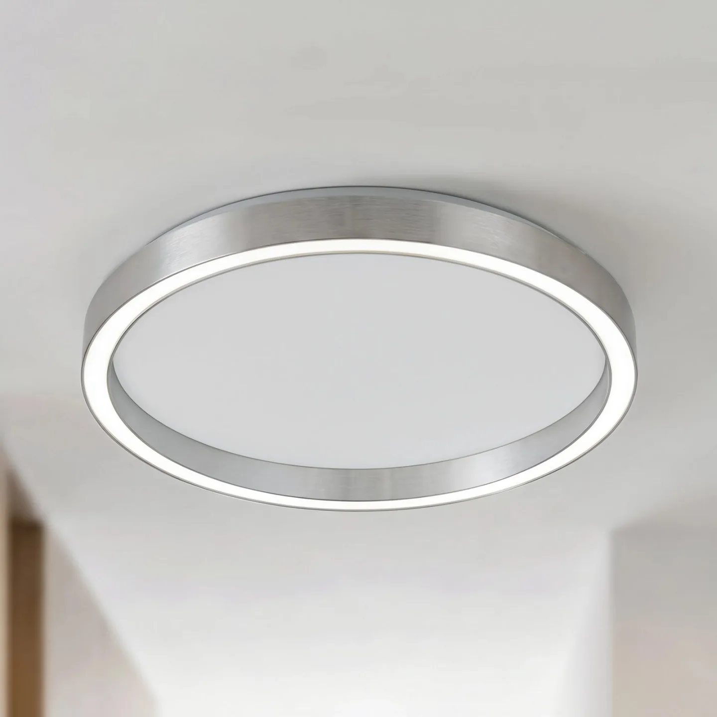 Rotundo LED-Deckenleuchte, alu gebürstet, dimmbar, Ø 40 cm - Lucande - Wohnzimmer - Modern - Kunststoff - Einflammig