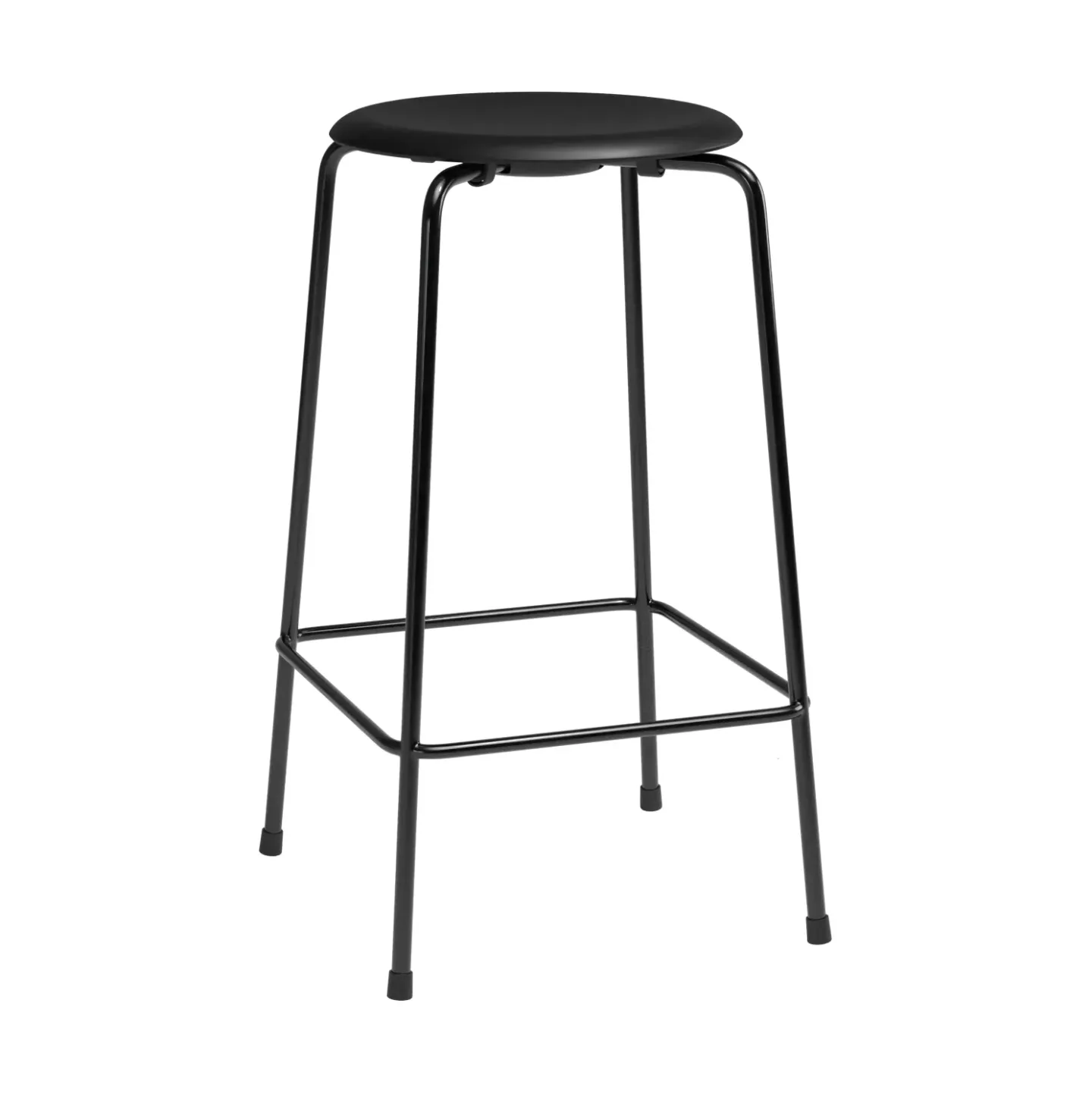 Fritz Hansen High Dot counter Stuhl 4 Beine Intensiv-Leder schwarz-schwarzer Stahl
