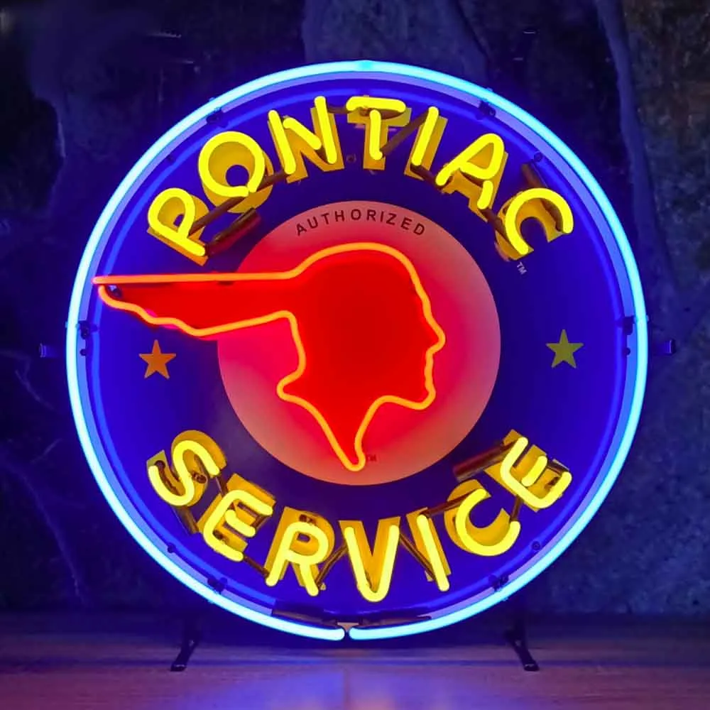 Neonskylt Pontiac Service med bakgrund