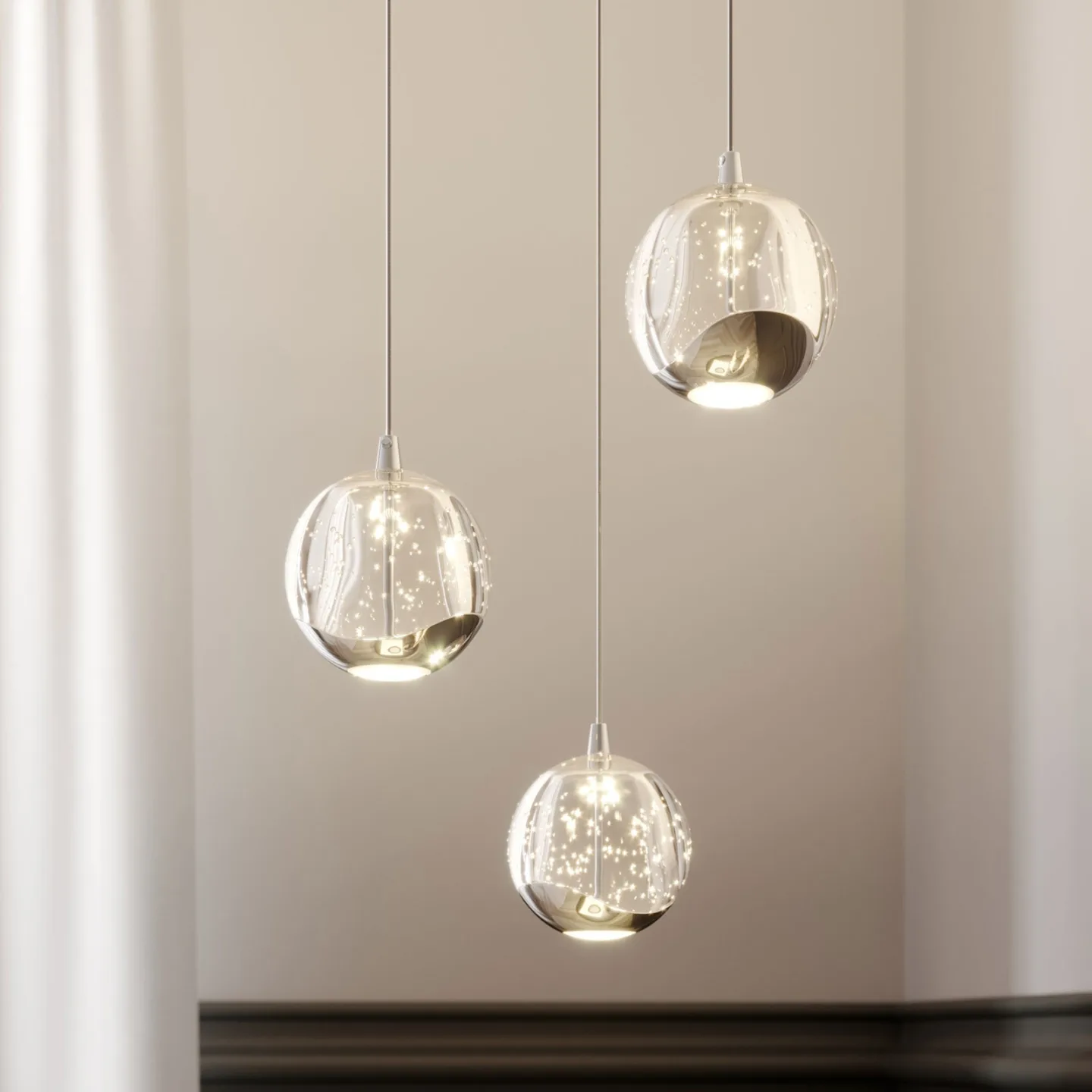 Hayley 3 Pendelleuchte Clear/Chrome - Lucande - Wohnzimmer - Modern - Glas - Mehrflammig