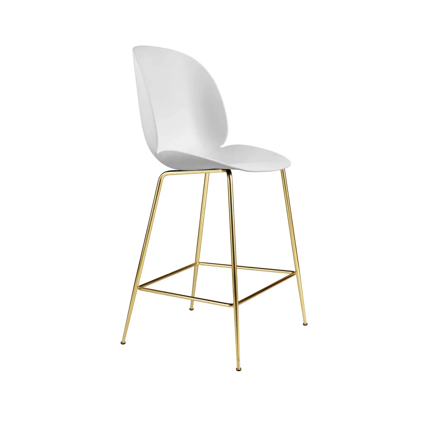 Gubi - Beetle Counter Chair Un-upholstered, Conic Base Brass, White Shell - Barstolar - GamFratesi - Vit - Metall/Plast