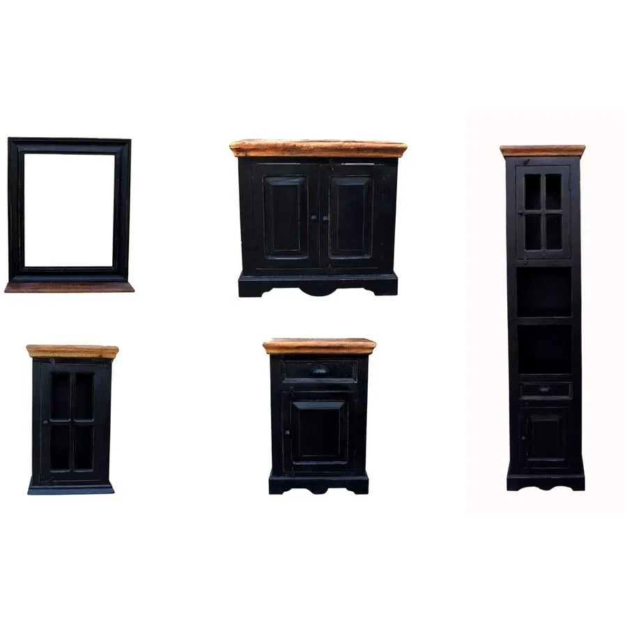 Badezimmer-Set Sica Schwarz MDF 44 cm 35 cm 188 cm