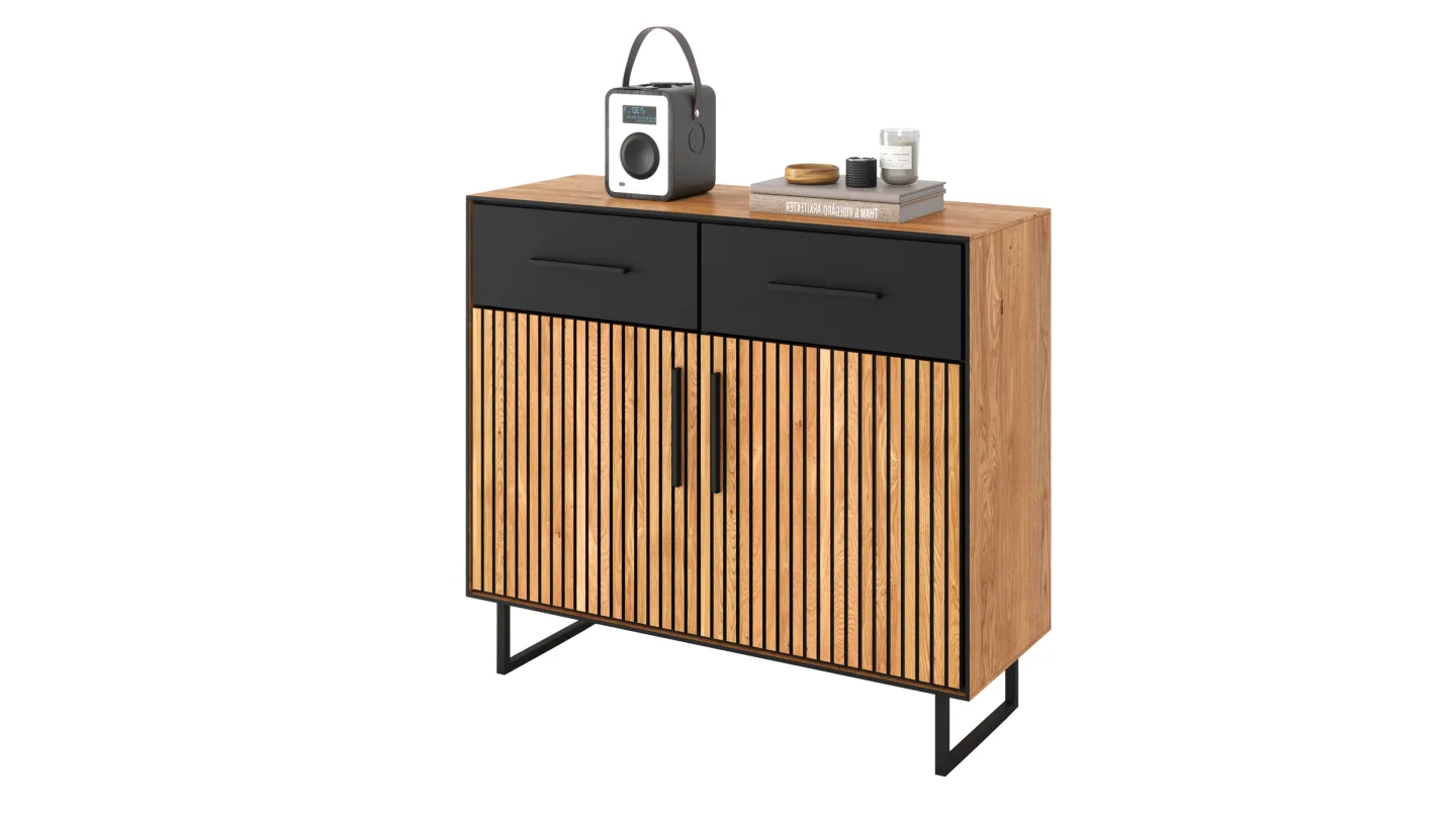 Kommode mit 2 Schubladen Eiche massiv geölt 108 x 40 cm - BELLA