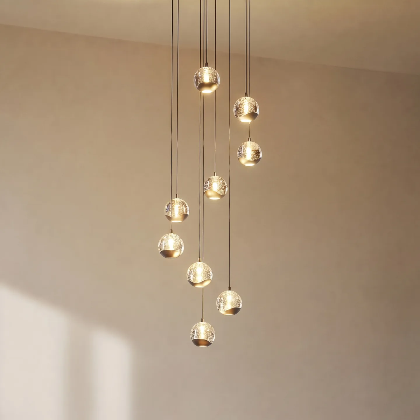 Hayley LED-hengelampe med 9 lyskilder, svart glass - Lucande - Stue - Design - Med flere lyskilder