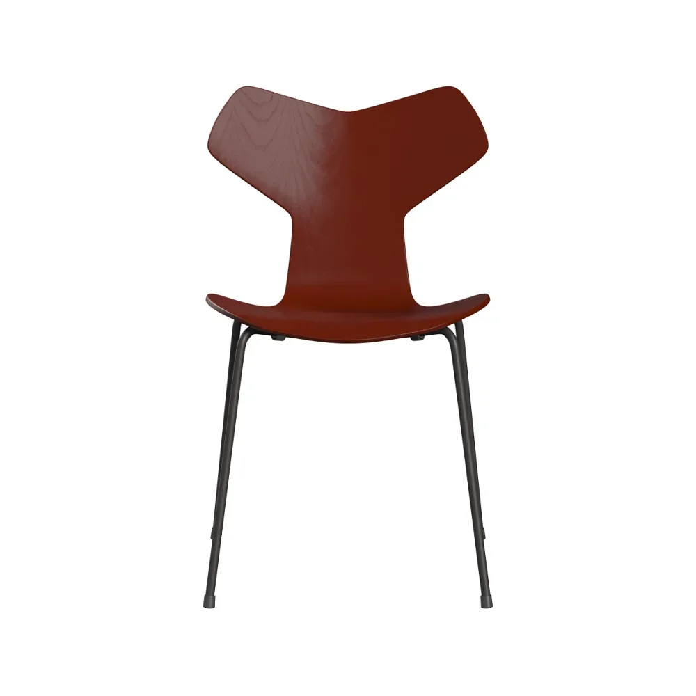 Fritz Hansen Grand Prix 3130 stol Venetian red-målad ask-grafitgrått stativ