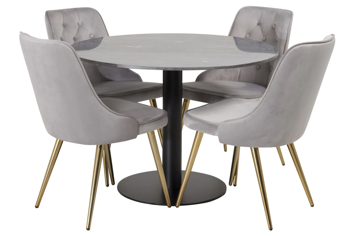 Estelle Matgrupp 106 cm Rund med 4 Velvet stolar - Svart/Guld