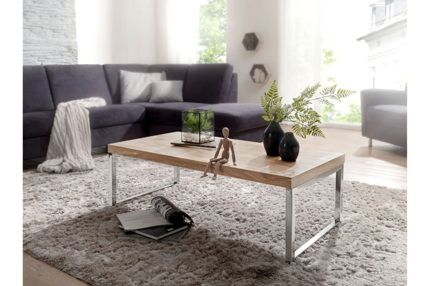 Soffbord Hocevar 120 cm - Akacia/Krom
