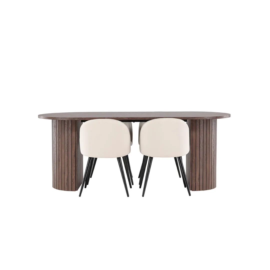 Härön Essgruppe Tisch 90x200cm und 4 Velours Stühle mocca.