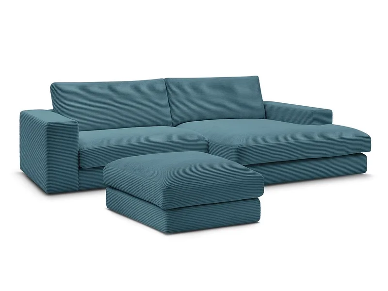 Ecksofa mit Hocker BOBOCHIC LEONARD Cord-Stoff hellblau