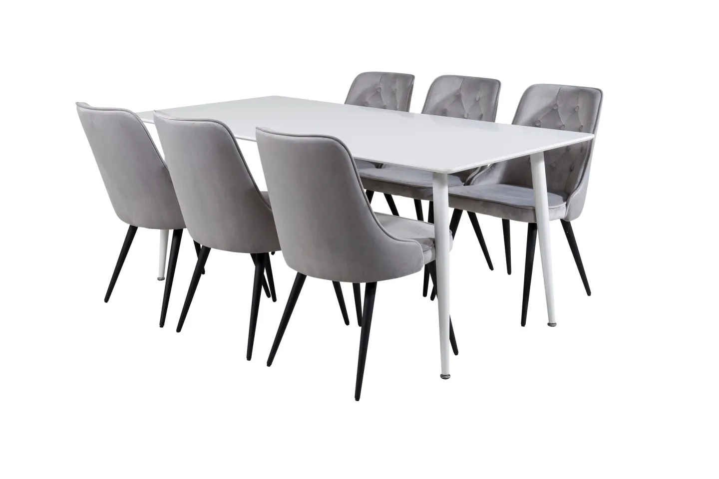 Ypas Matgrupp 180cm inkl 6 Valera Lyx Stolar - Sammet/Vit/Svart/Grå