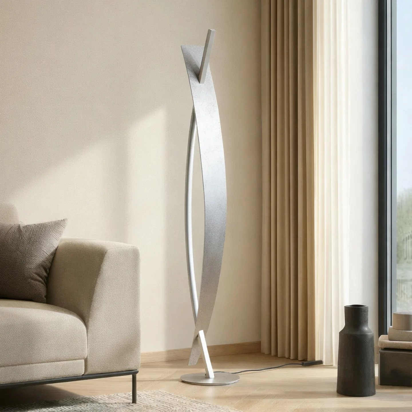 Marija Stehleuchte Silver - Lucande - Wohnzimmer - Modern - Metall - Einflammig