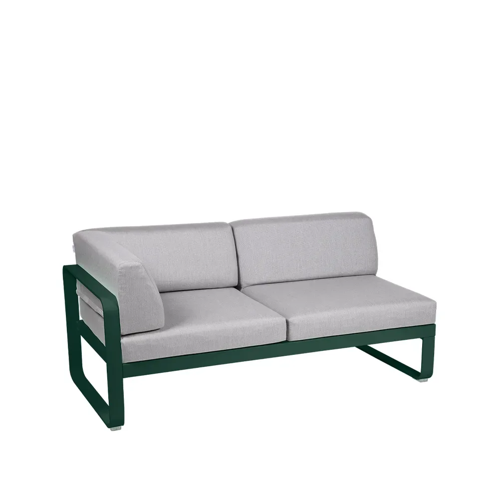 Fermob Bellevie Corner modulsoffa 2-sits Cedar green (grön)-flannel grey dyna-vänster