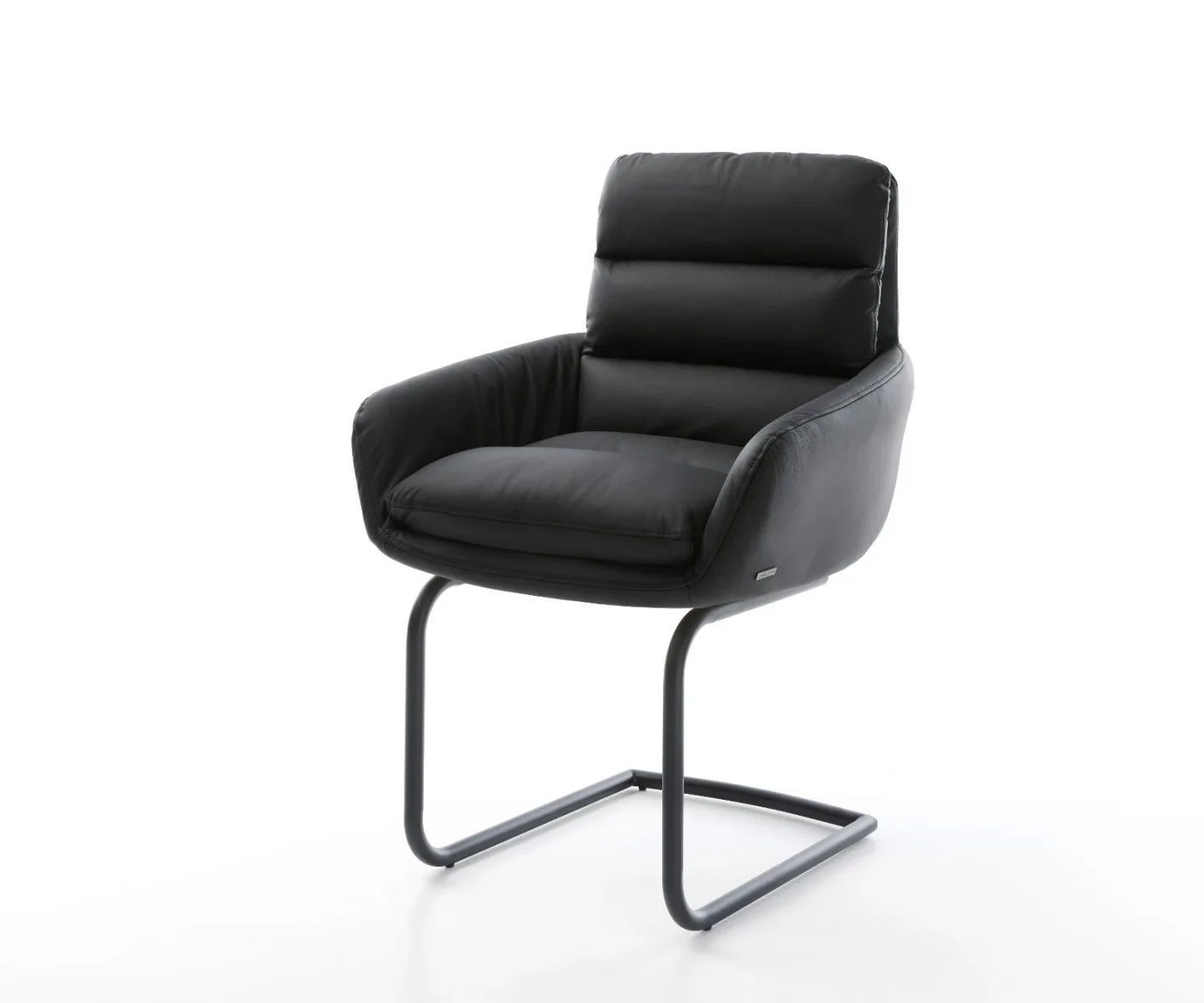 Freischwinger Abelia-Flex mit Armlehnen Echt-Leder Schwarz Freischwinger rund Schwarz