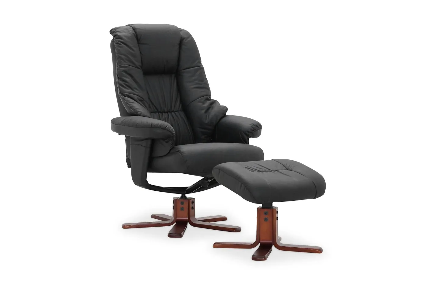 Comfy Snurrfåtölj med Fotpall - Svart/Läder/PVC