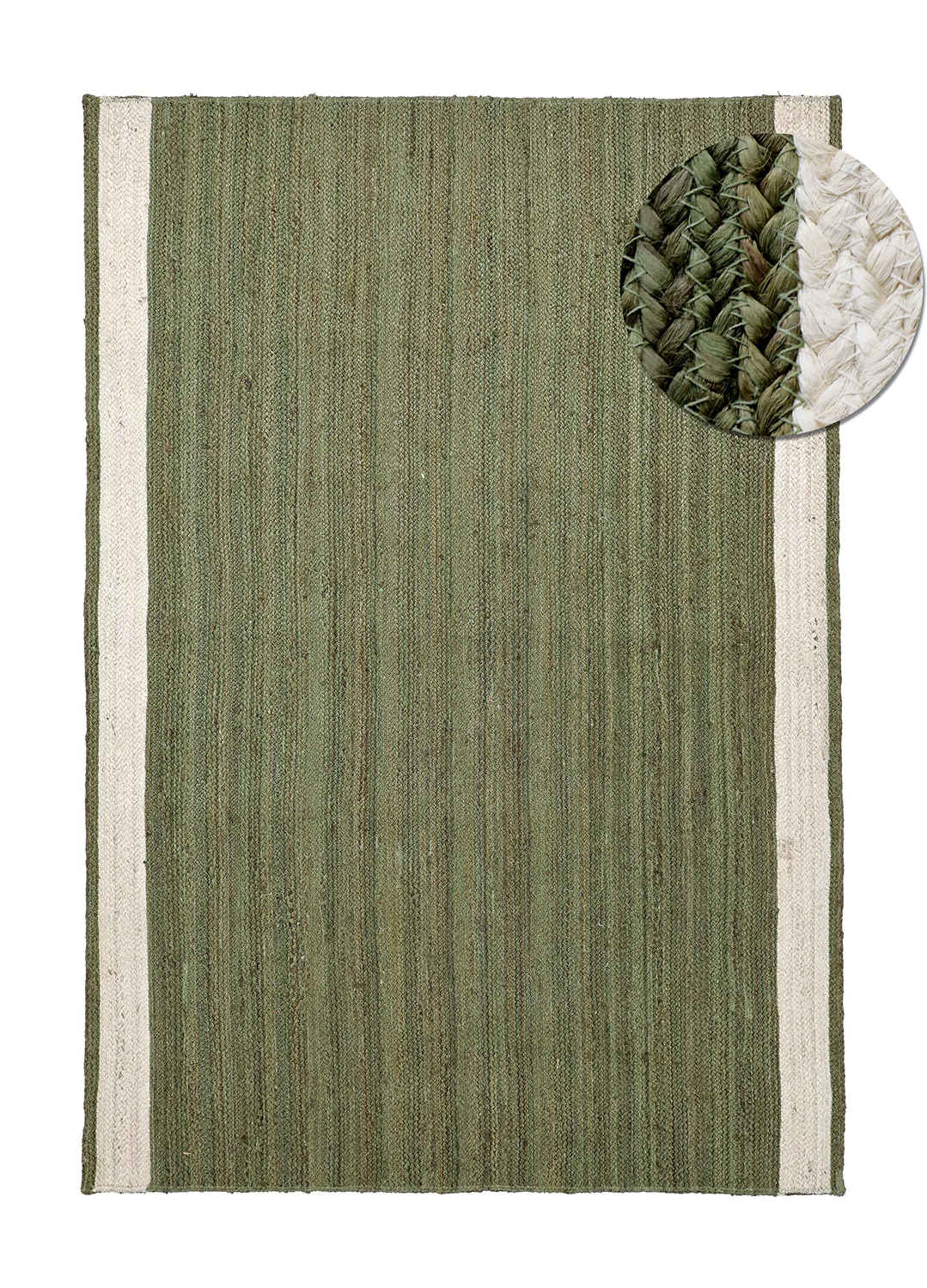 Juteteppe - Senaki (militærgrønn/hvit) (Størrelse: 240 x 340 cm)
