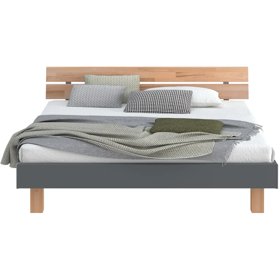 Modular Bett Livorno Natur, Dunkelgrau MDF, Buche Massivholz 160 x 200 cm
