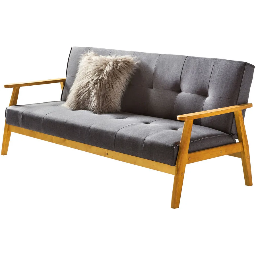 Bettsofa Fury Dunkelgrau, Natur Stoff B 190 T 85 cm Verstellbare Lehne - Material: Webstoff, Holz