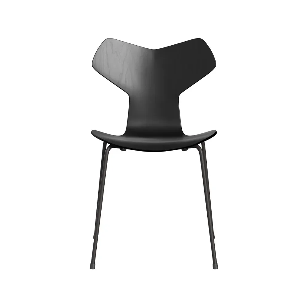 Fritz Hansen Grand Prix 3130 stol Svart-målad ask-grafitgrått stativ