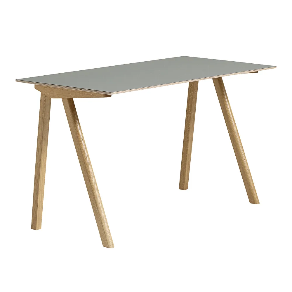 HAY - CPH90 2.0 Desk Lacquered Oak Frame L130 X W65 X H74 Grey Linoleum Tabletop Lacquered Edge - Skrivbord - Ronan & Erwan Bouroullec - Grå - Trä