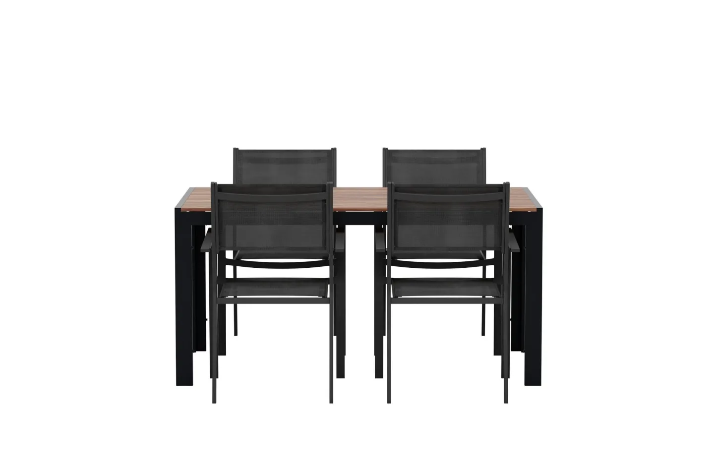 Break Gartenset Tisch 90x150 cm Natur 4 Stühle schwarz.