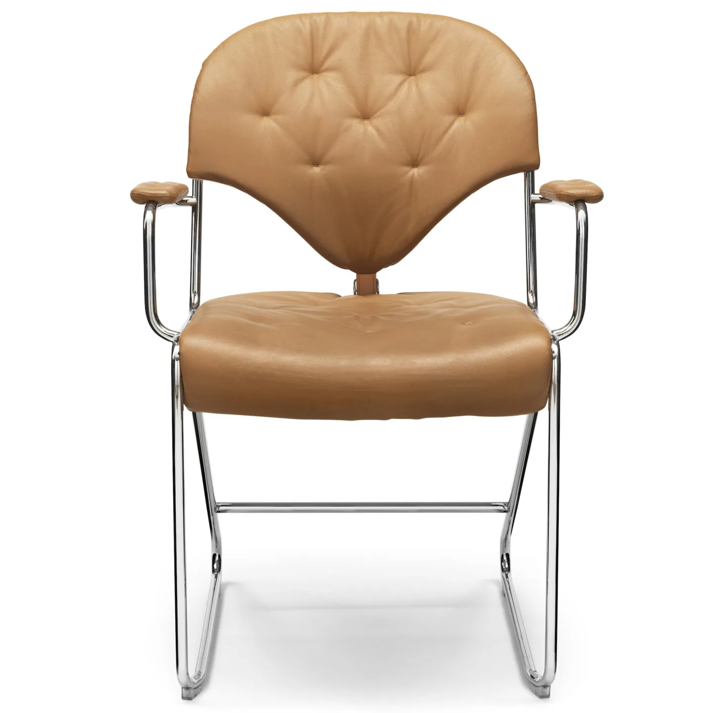 DUX - Sam Karmstol Höjd 48 cm Läder Naturale Camel / Plain 20 / Krom - Matstolar - Sam Larsson - Brun - Läder/Metall/Textilmaterial