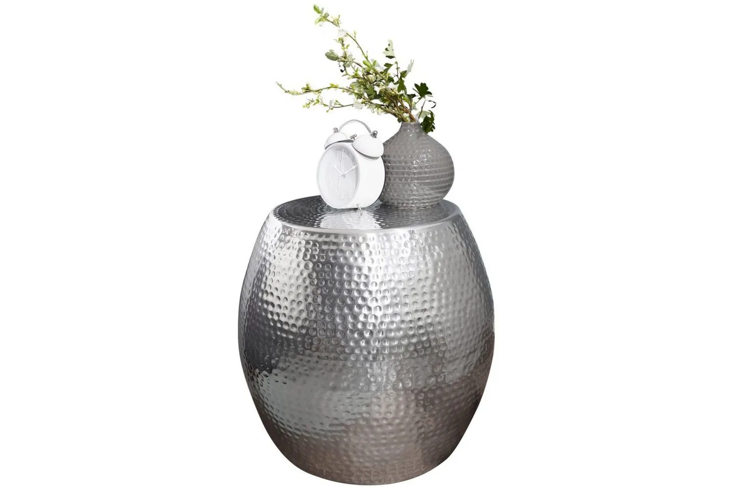Sido bord Wohnling rund 30 cm, 42 cm höjd, aluminium med hamrat utseende, orientalisk stil Silver - Silver