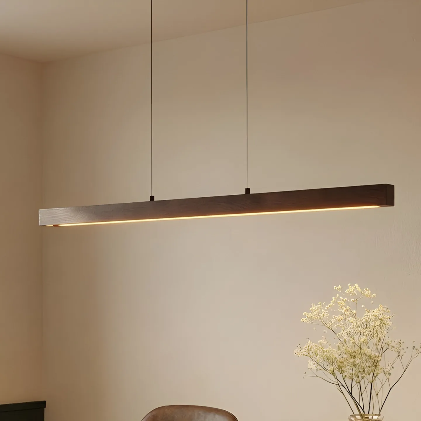 Nihalo LED-hængelampe, valnød, 122 cm, CCT - Lucande - Spisestue - Rustik - Træ - Med én lyskilde