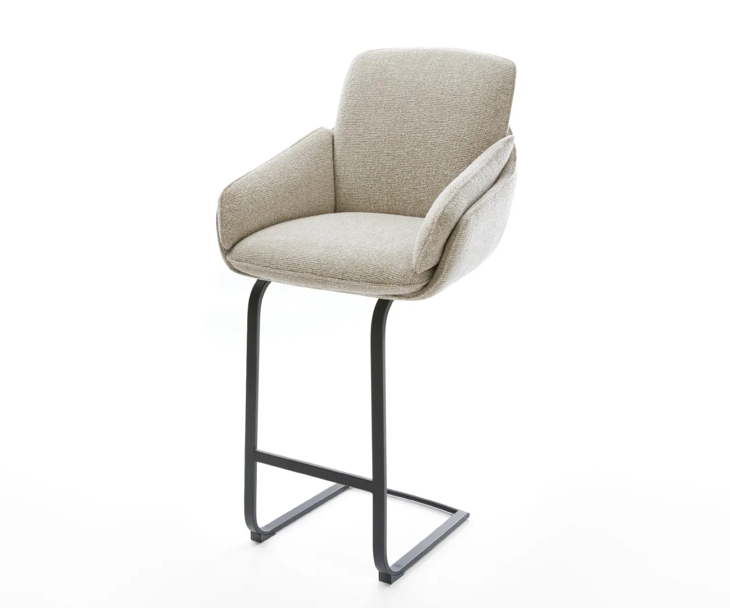 Barstuhl Luan-Flex Webstoff Soft Beige Freischwinger Flach Metall Schwarz
