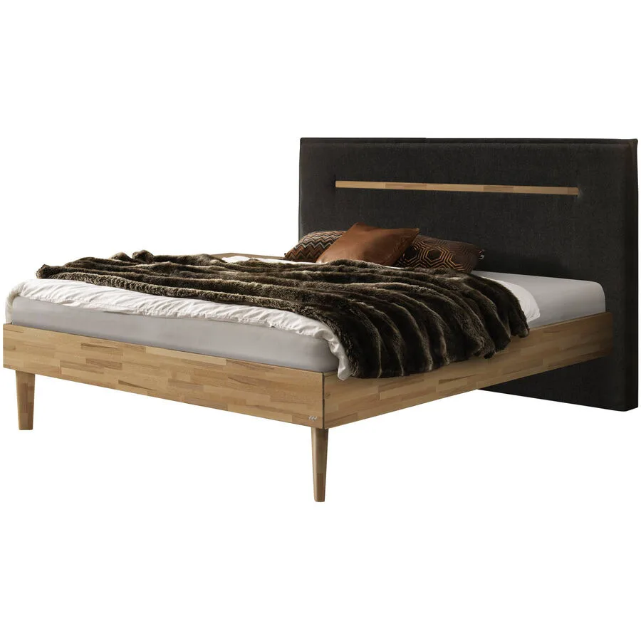 Hasena Bett Sassari Anthracit / Braun Kernbuche massiv Massivholz 200 x 200 cm