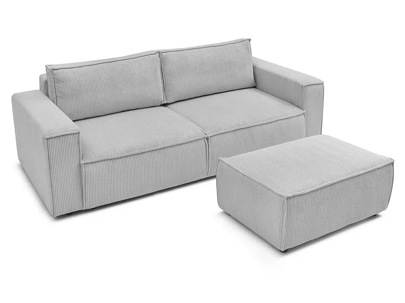 3er Sofa mit Hocker BOBOCHIC NIHAD Cord-Stoff hellgrau