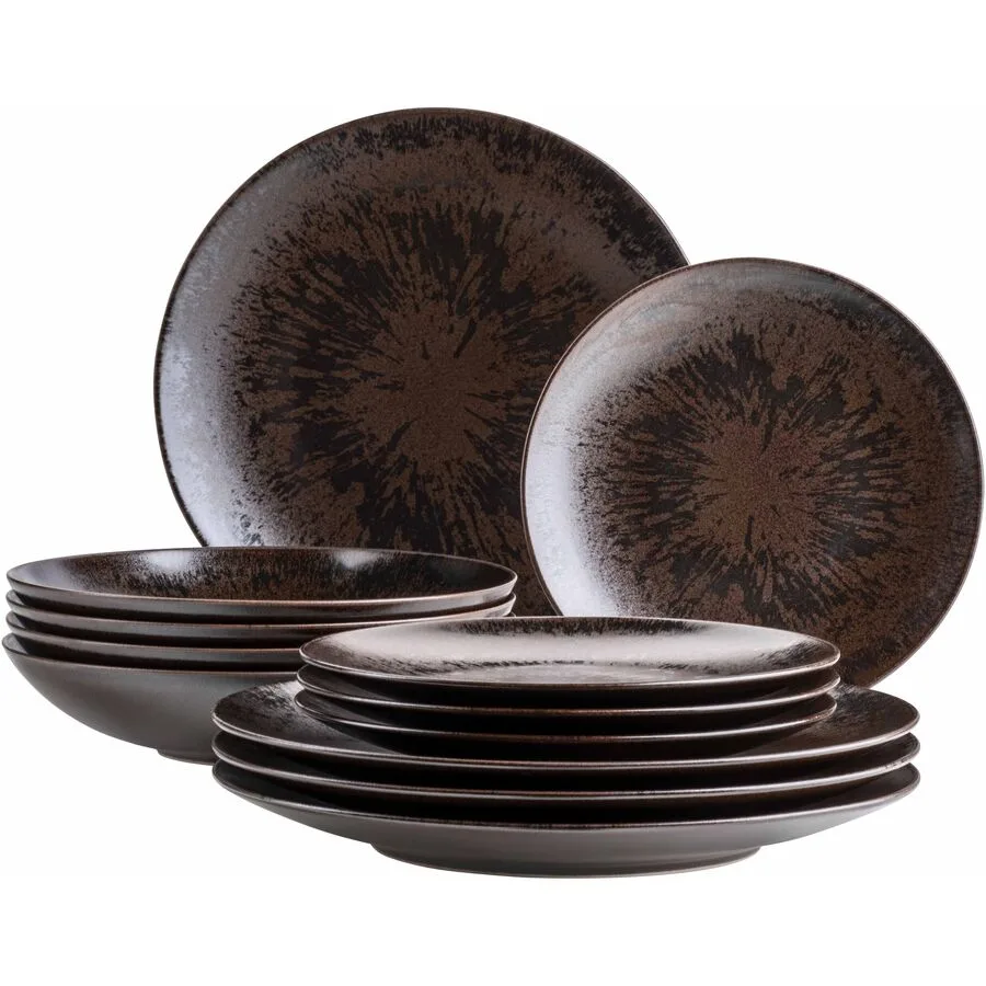 MÄSER Geschirr-Set Metallic Bronze Bronze/Braun/Schwarz Steinzeug