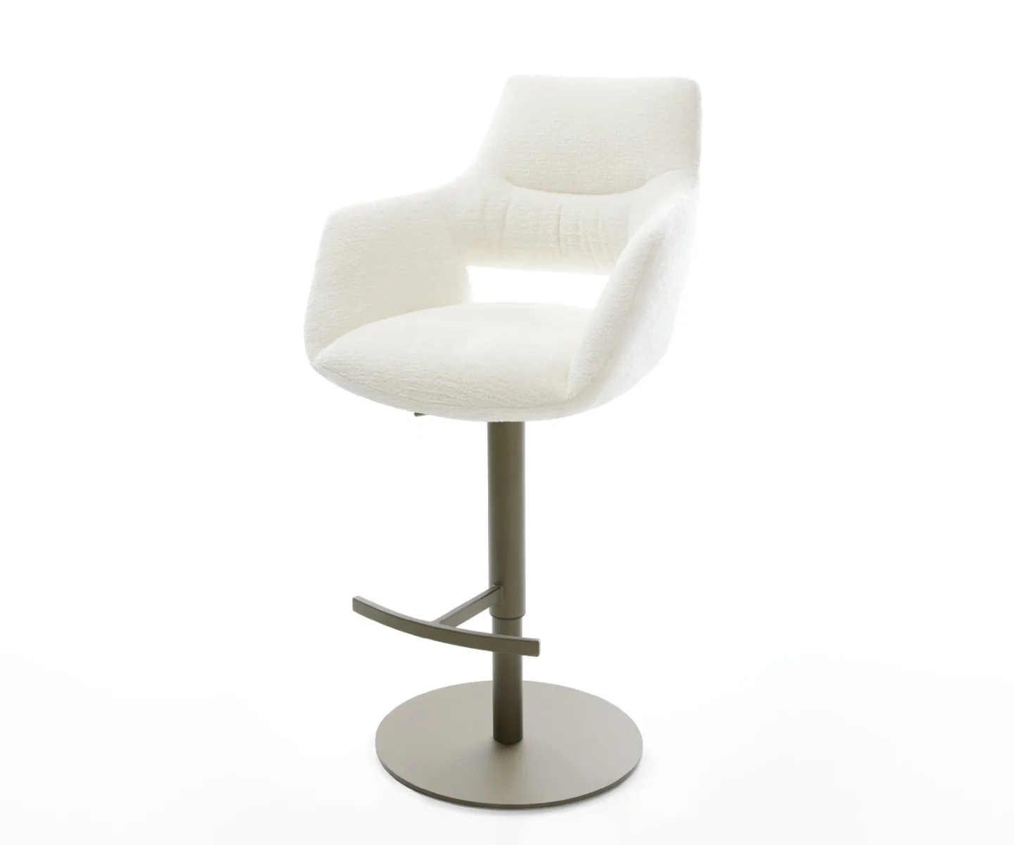 Barstuhl Yago-Flex Bouclé Soft Beige Drehfuß höhenverstellbar Metall Titanfarben Taschenfederkern