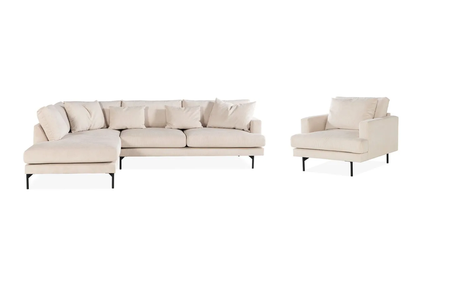 Menard Soffgrupp 4-sits Vänstervänd L-formad Schäslongsoffa + Stor Fåtölj i Manchester - Beige